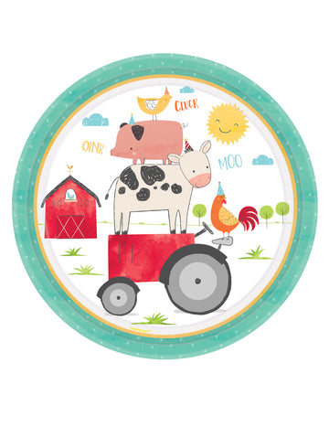 8 картонени чинии във фермата 23 cm, животни и трактор