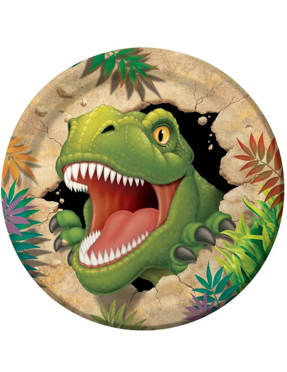 Картонени чинии рожден ден Динозаври зелен с мотив на T-Rex с отворена уста