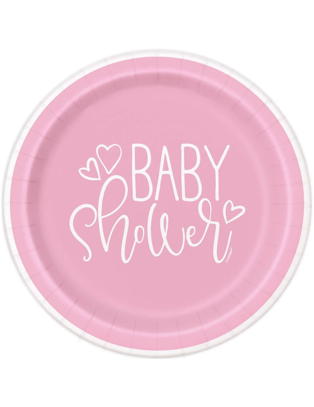 Картонени чинии за baby shower за момиче, розови и бели с сърца