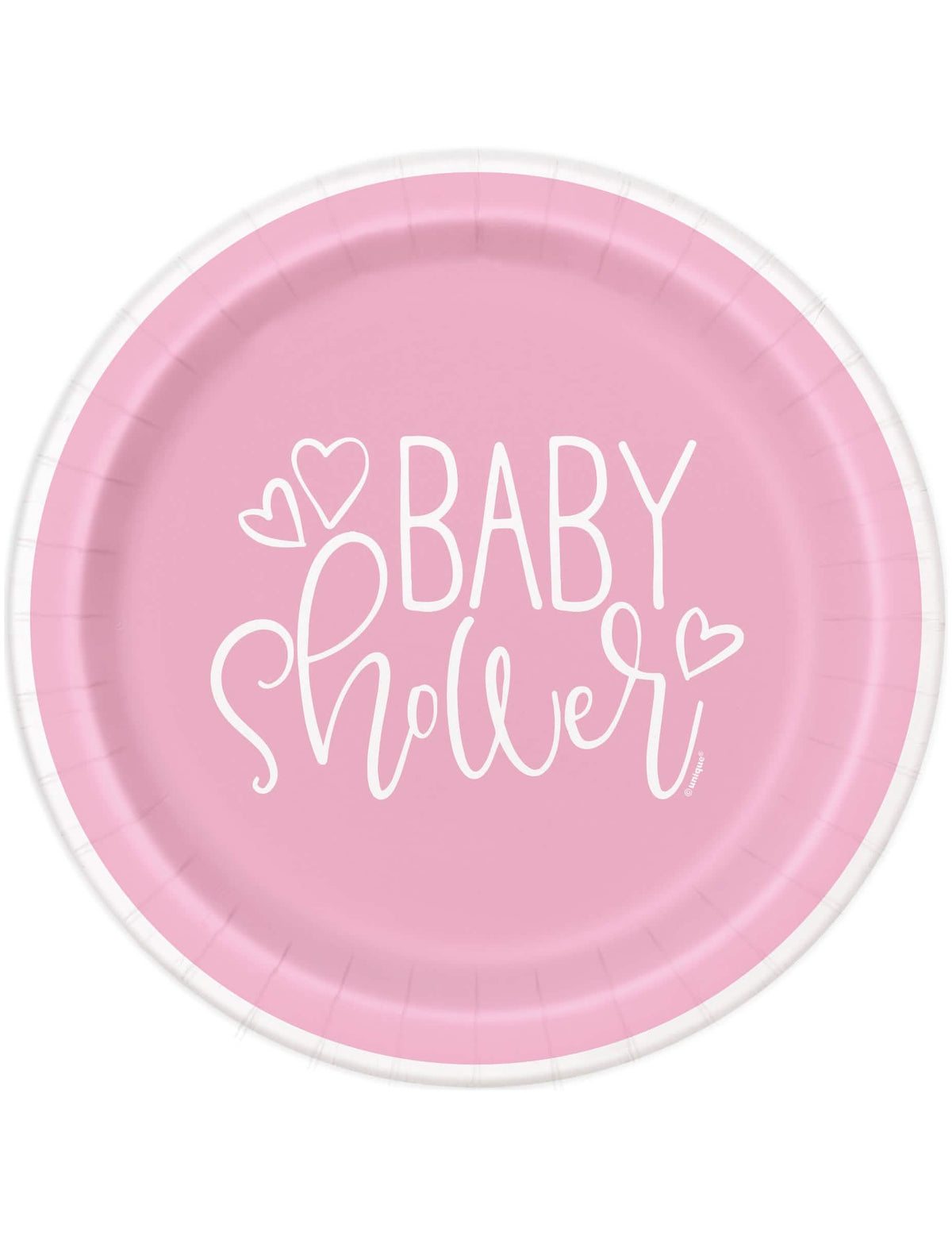 Картонени чинии за baby shower за момиче, розови и бели с сърца