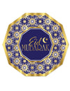 Assiettes en carton Aïd Mubarak pour fête bleues et or octogonales