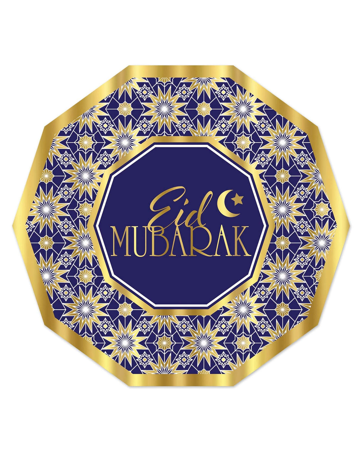 Картонени чинии Aïd Mubarak за празненство, сини и златни, осмоъгълни