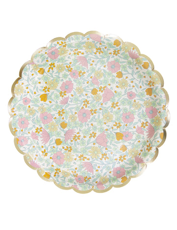 8 назъбени картонени чинии в стил shabby злато 23 cm с цветя 