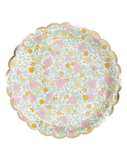 8 назъбени картонени чинии в стил shabby злато 23 cm с цветя 