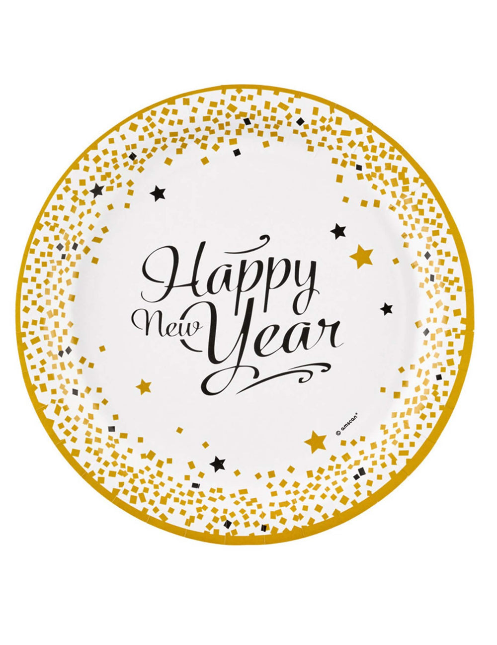 Картонени чинии Happy New Year за празненство бял и златен