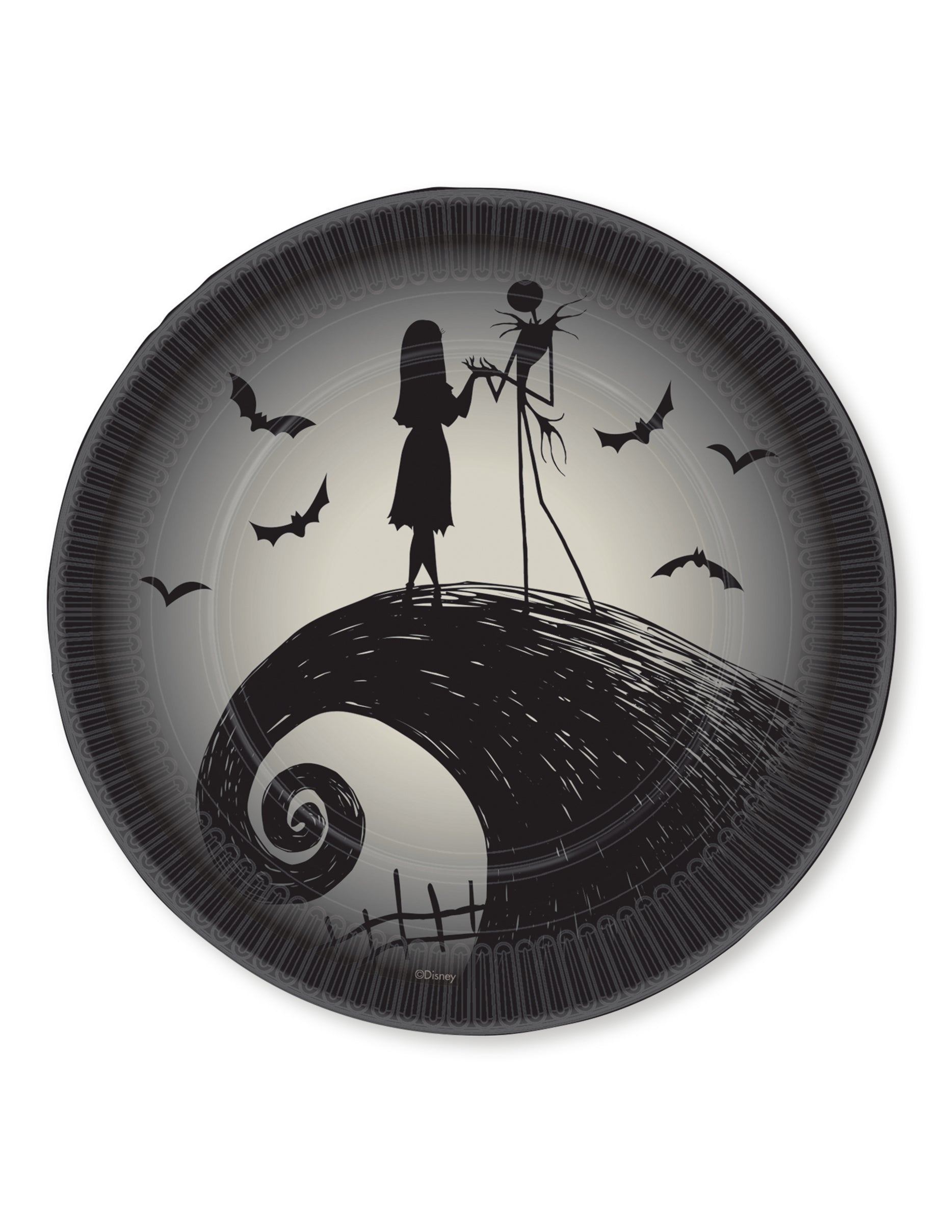 Assiette en carton L'étrange Noël de Mr Jack pour fête gris et noir avec Jack et Sally