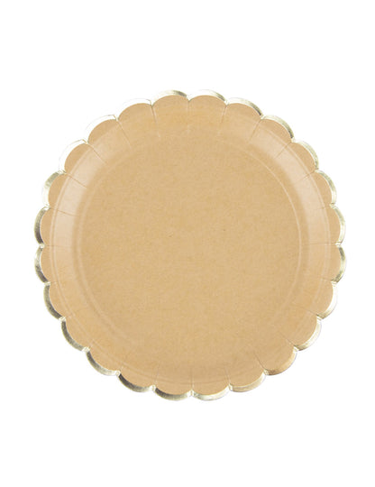 8 крафт и златни фестонирани картонени чинии, 23 см