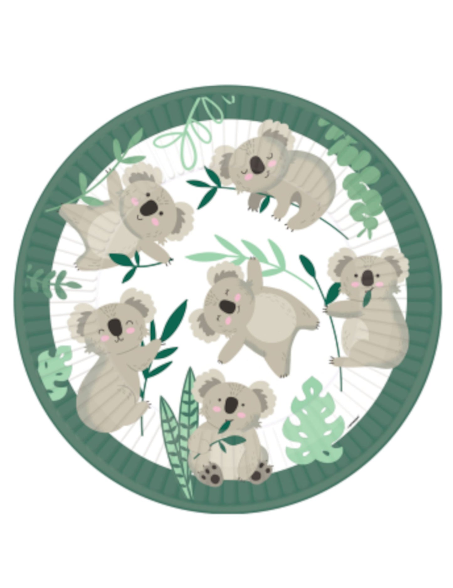 8 хартиени чинии с коала 23 cm, декор от евкалипт
