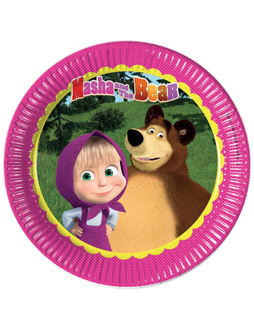 Assiettes Masha et Michka pour enfant roses à pois