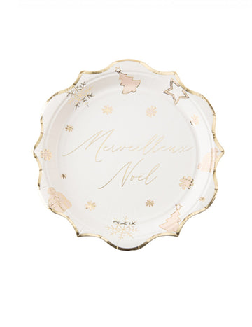 8 бели и златни чинии с коледна тематика 23 cm картон