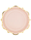 Assiettes en carton rose poudré pour fête avec bordures dorées