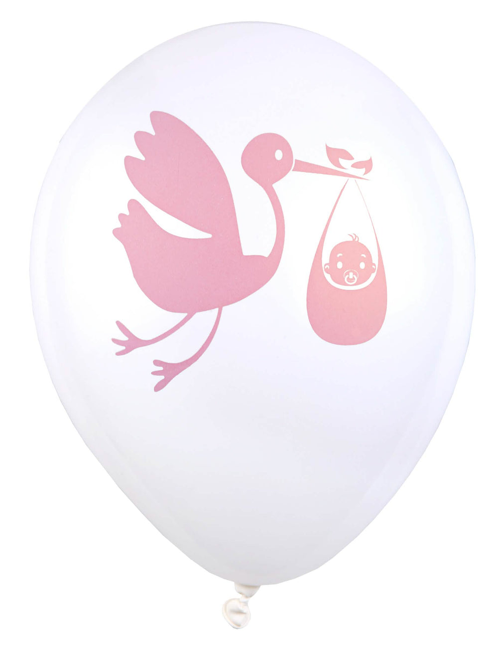 балони от латекс с мотив щъркел за baby shower бял и розов