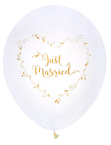 8 латекс балона току -що се ожениха за бяло и злато 23 см