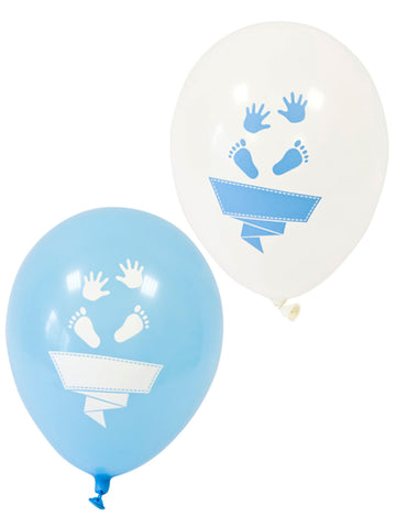 8 бели и сини латексови балона с крачета и ръце 30 cm бебешки душ