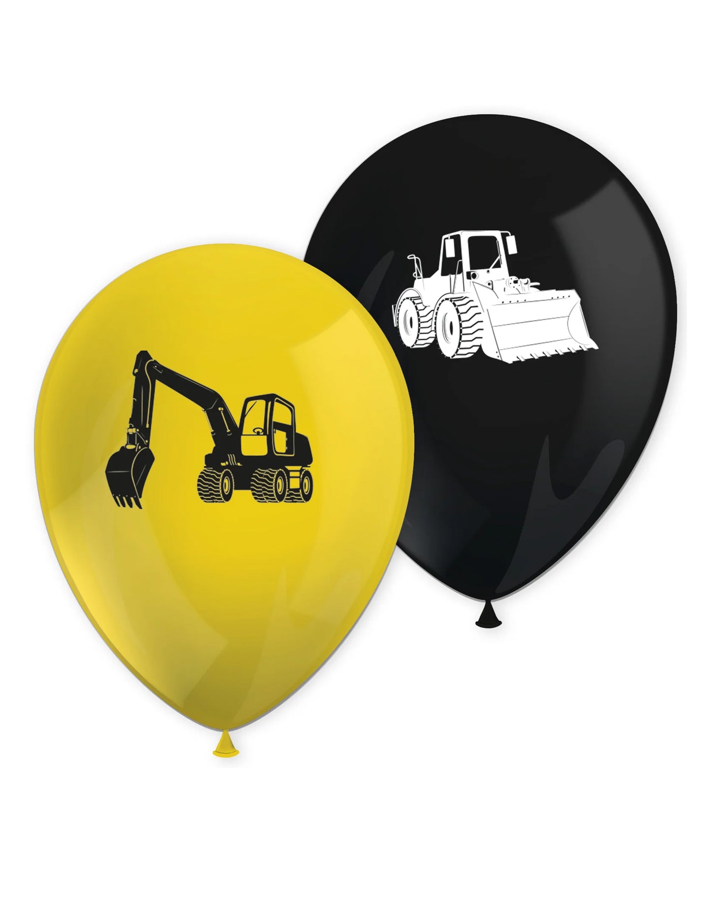 8 черно-жълти латексови балона с мотива на строителни машини, 30 см