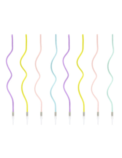 8 bougies spirales pastel pour fête multicolores avec bobèches