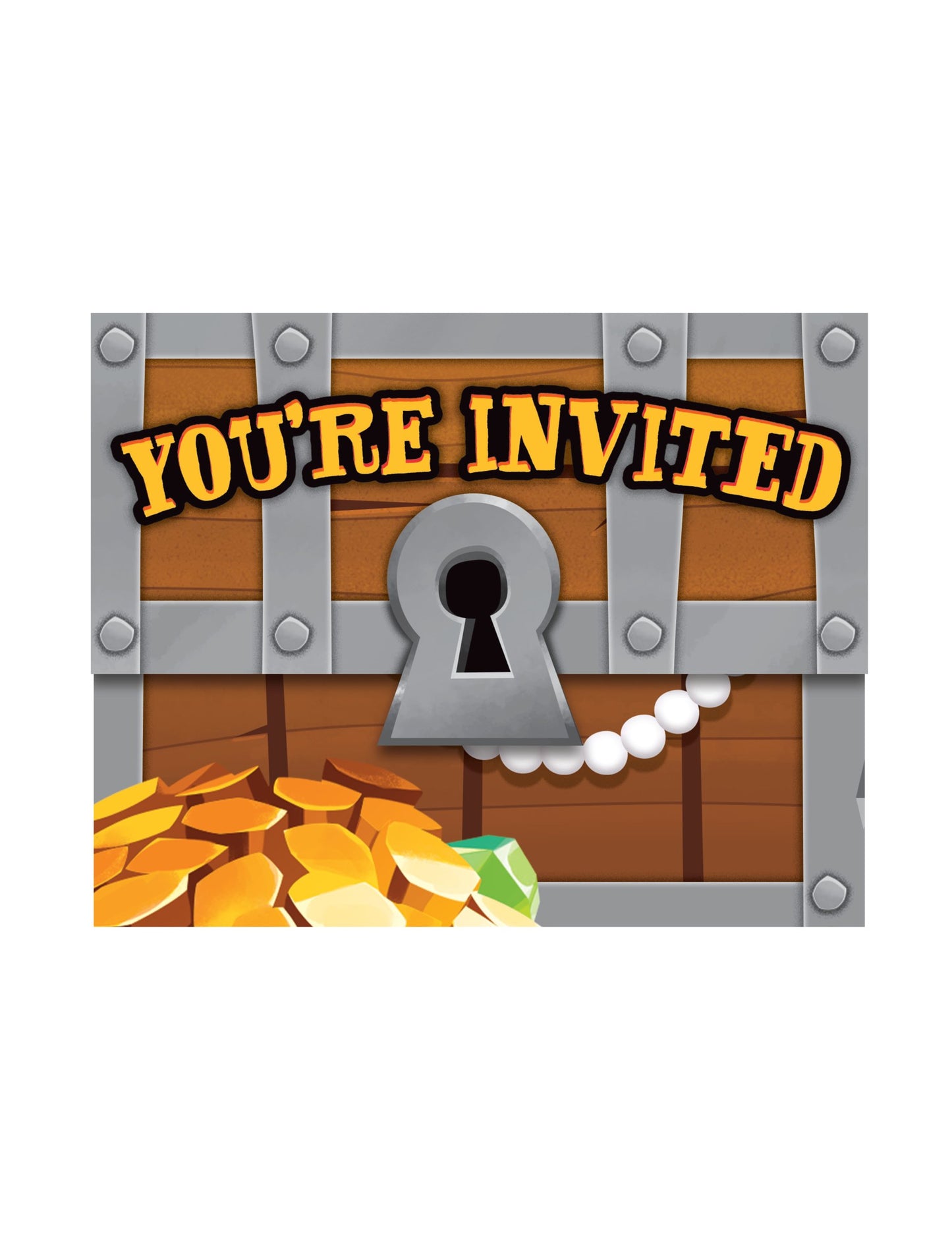 8 покани във формата на пиратски сандък със съкровища с пликове