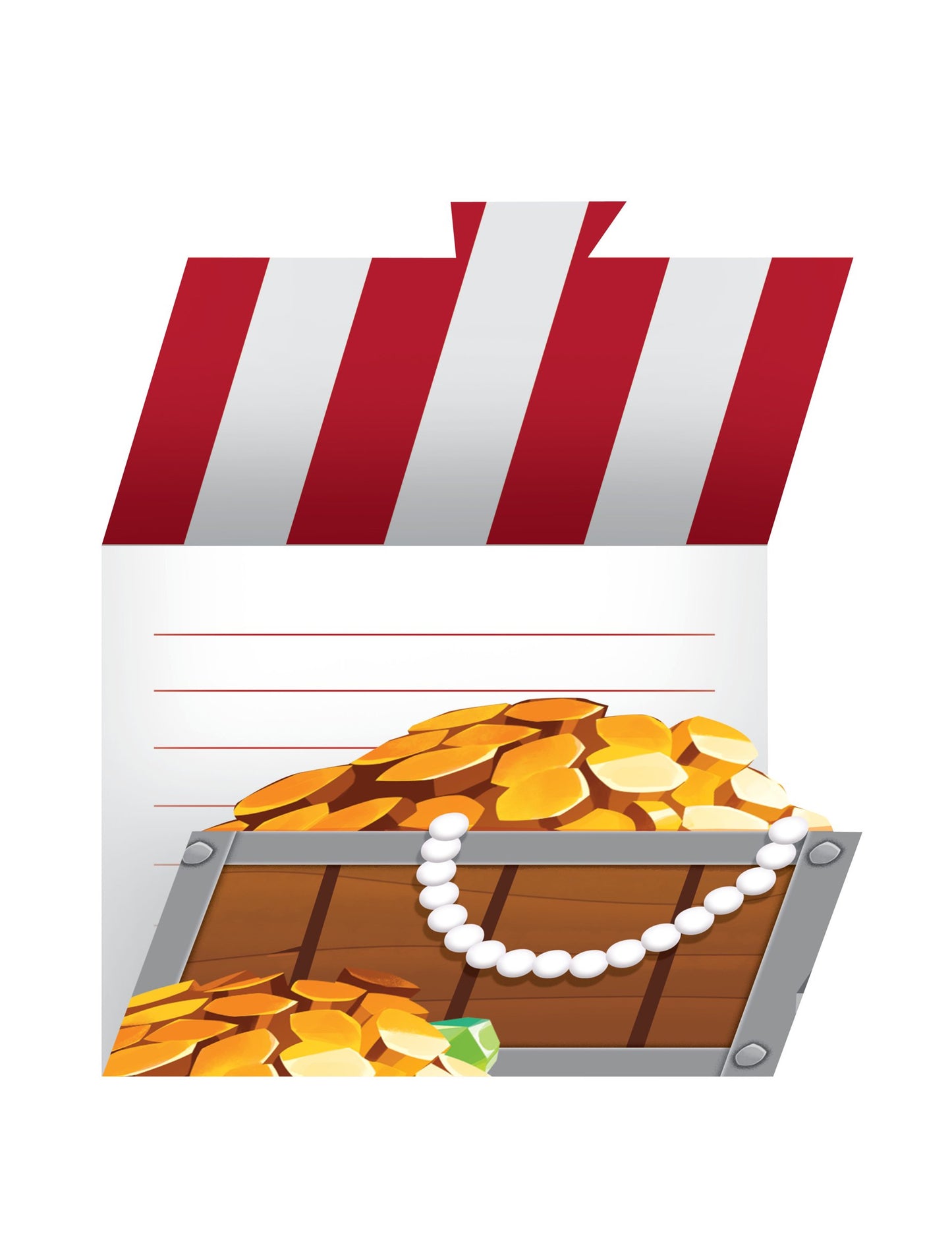 8 покани във формата на пиратски сандък със съкровища с пликове