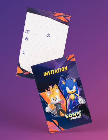 Vue du recto et du verso des cartes d'invitation Sonic Prime