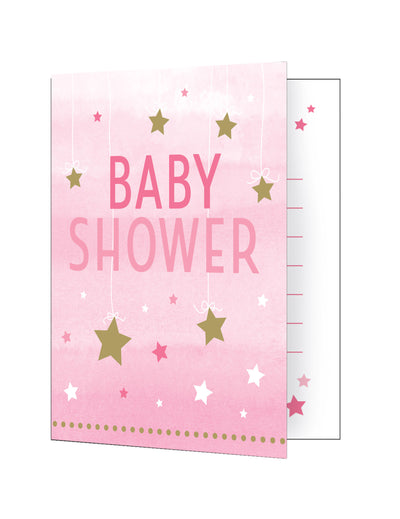 Cartons d'invitation One Little Star pour baby shower rose avec étoiles dorées