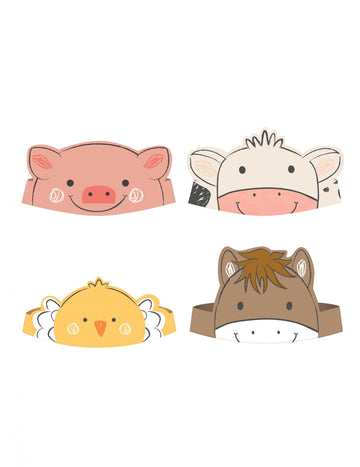 8 картонени парти шапки за рожден ден с фермерска тематика и животни