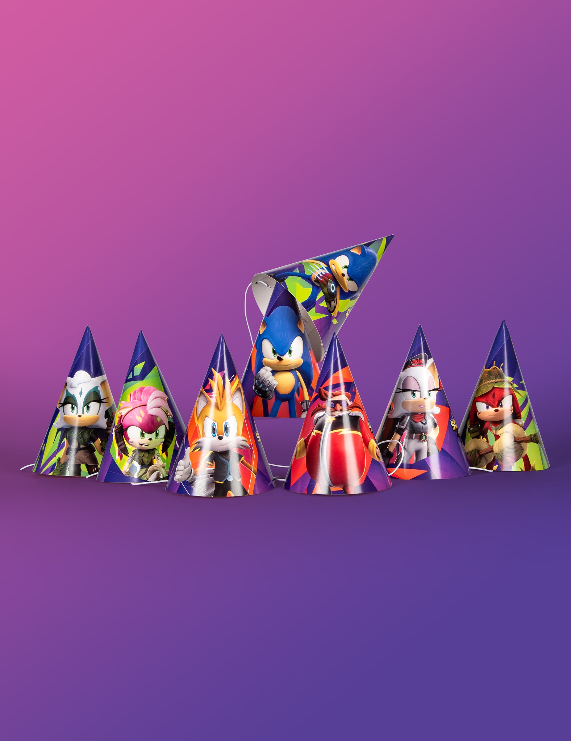 Ensemble des 8 modèles du chapeau de fête Sonic Prime