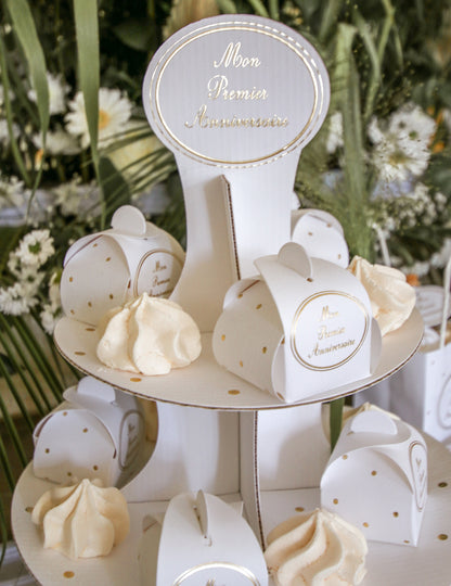 Présentoir à étages du contenant à dragées Mon Premier Anniversaire pour bébé