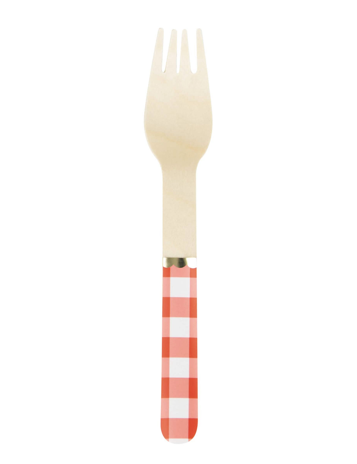 Fourchettes en bois vichy pour fête rouge et doré