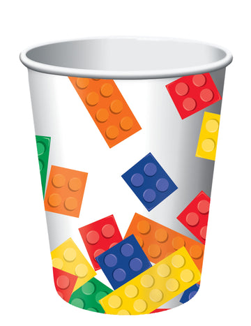 8 gobelets en carton jeu de construction blanc à motifs de blocs colorés