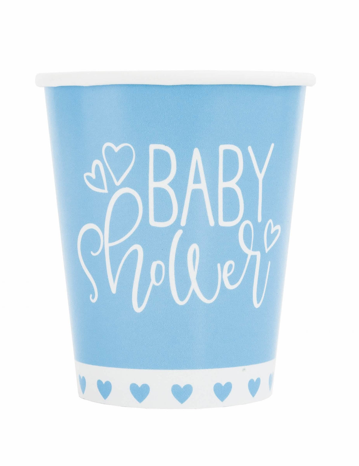 Картонени чаши Baby Shower в синьо и бяло с малки сърца