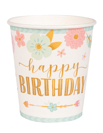 8 картонени чаши в стил Бохо 250 мл, честит рожден ден