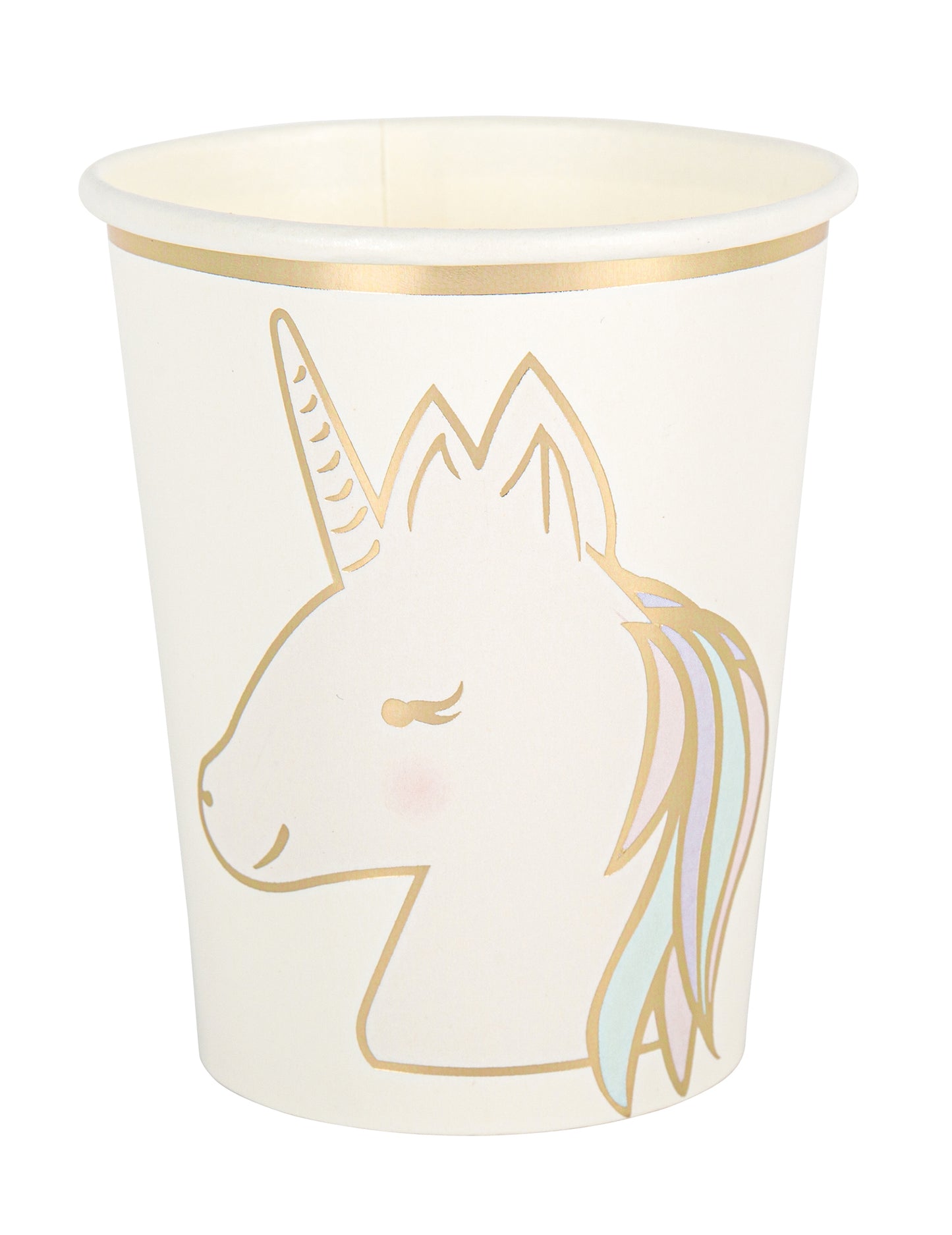 Gobelets en carton licorne pour fête blanc pastel et doré