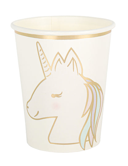 Gobelets en carton licorne pour fête blanc pastel et doré