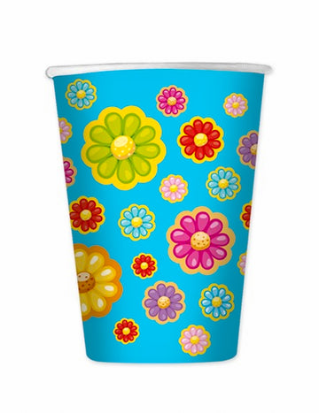 8 картонени чаши с шарка на маргаритки, вместимост 200 мл, сини цветя