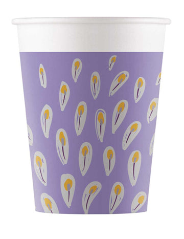 8 метални картонени чаши с паунов мотив, 200 мл, лилави