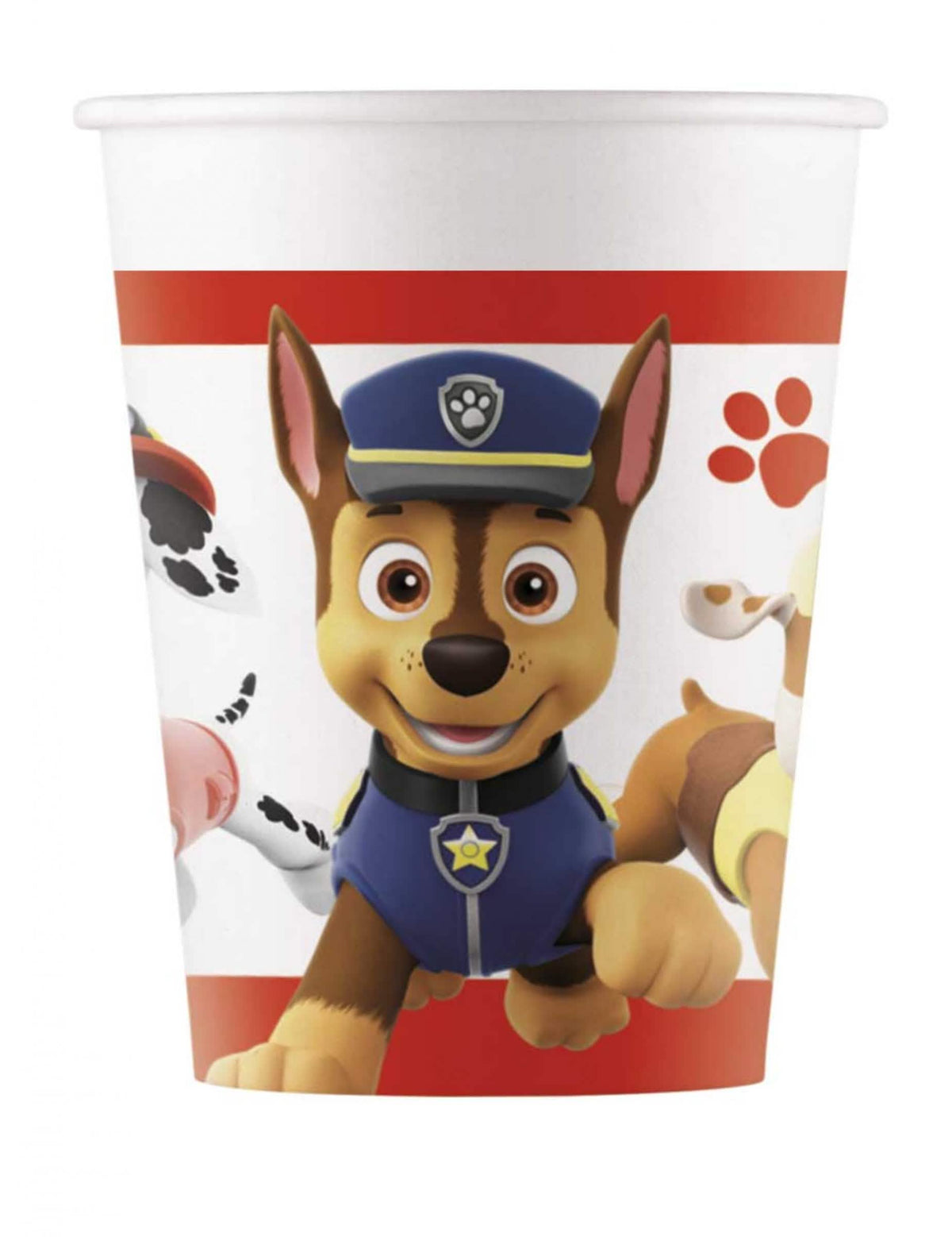Gobelets en carton Pat' Patrouille prêt pour l'action pour enfant blanc et rouge avec Chase