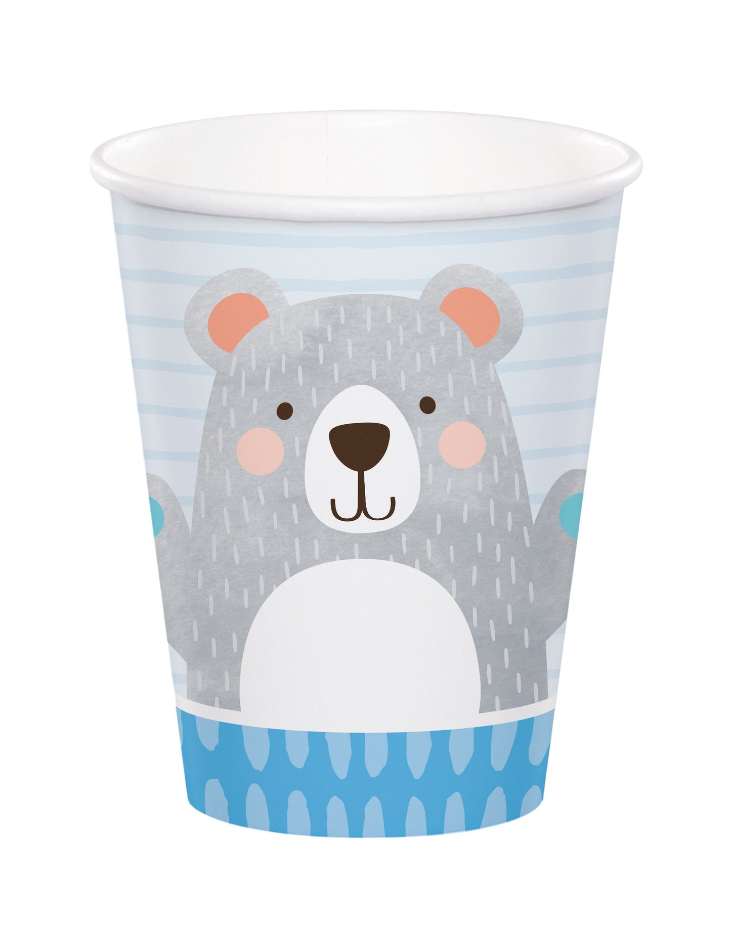 Gobelets en carton Petit Ours Gris pour anniversaire bleu et gris