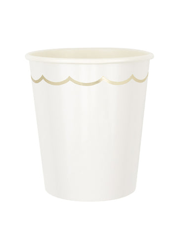 8 бели и златни фестонирани картонени чаши 200 мл
