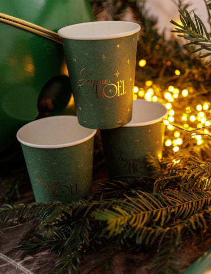 8 gobelets Joyeux Noël L'Intemporel vert anglais et or 25,5 cl