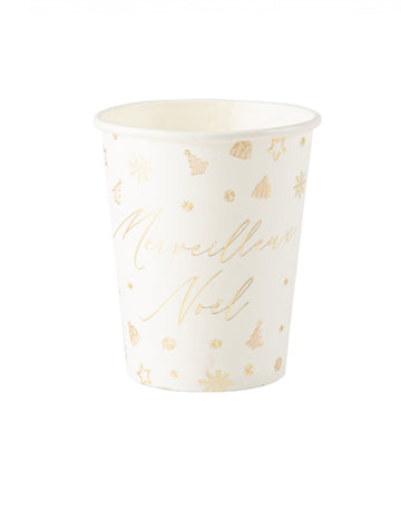 8 прекрасни коледни чаши в бяло и златисто, 255 мл, картонени