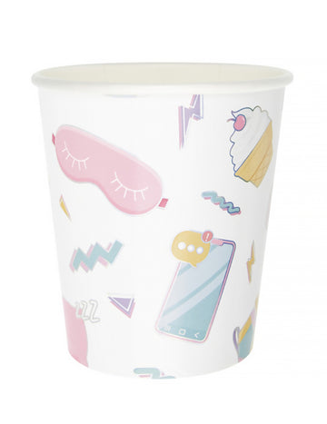 8 чаши за пижамни партита, 200 мл, с момичешки шарки