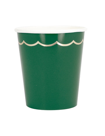 8 зелени и златни фестонени картонени чаши, 200 мл, за Коледа