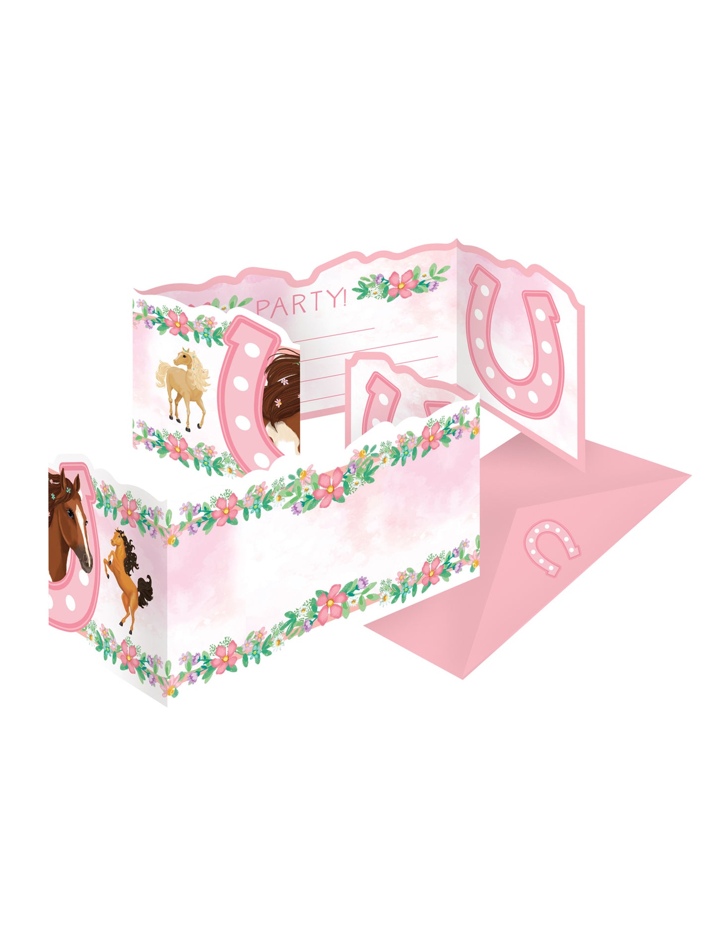 8 покани с пликове, сладък кон, рожден ден на момиче