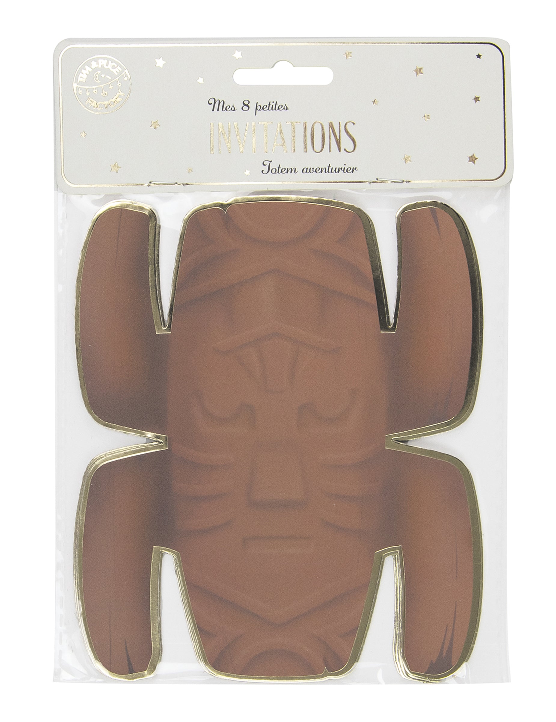 8 invitations totem aventurier pour enfant marron et doré