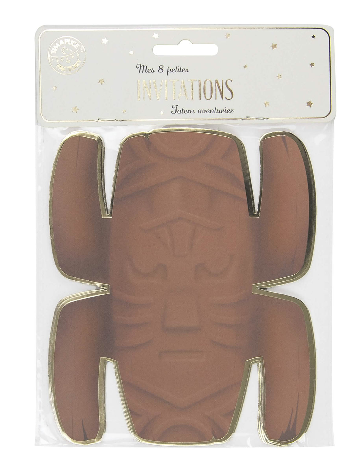 8 invitations totem aventurier pour enfant marron et doré