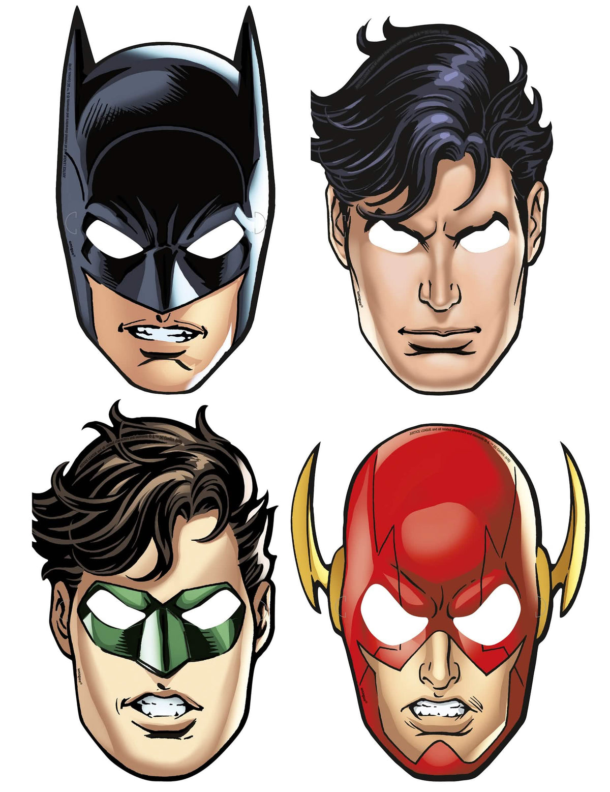 Masques en carton Justice League Batman Superman Green Lantern et Flash