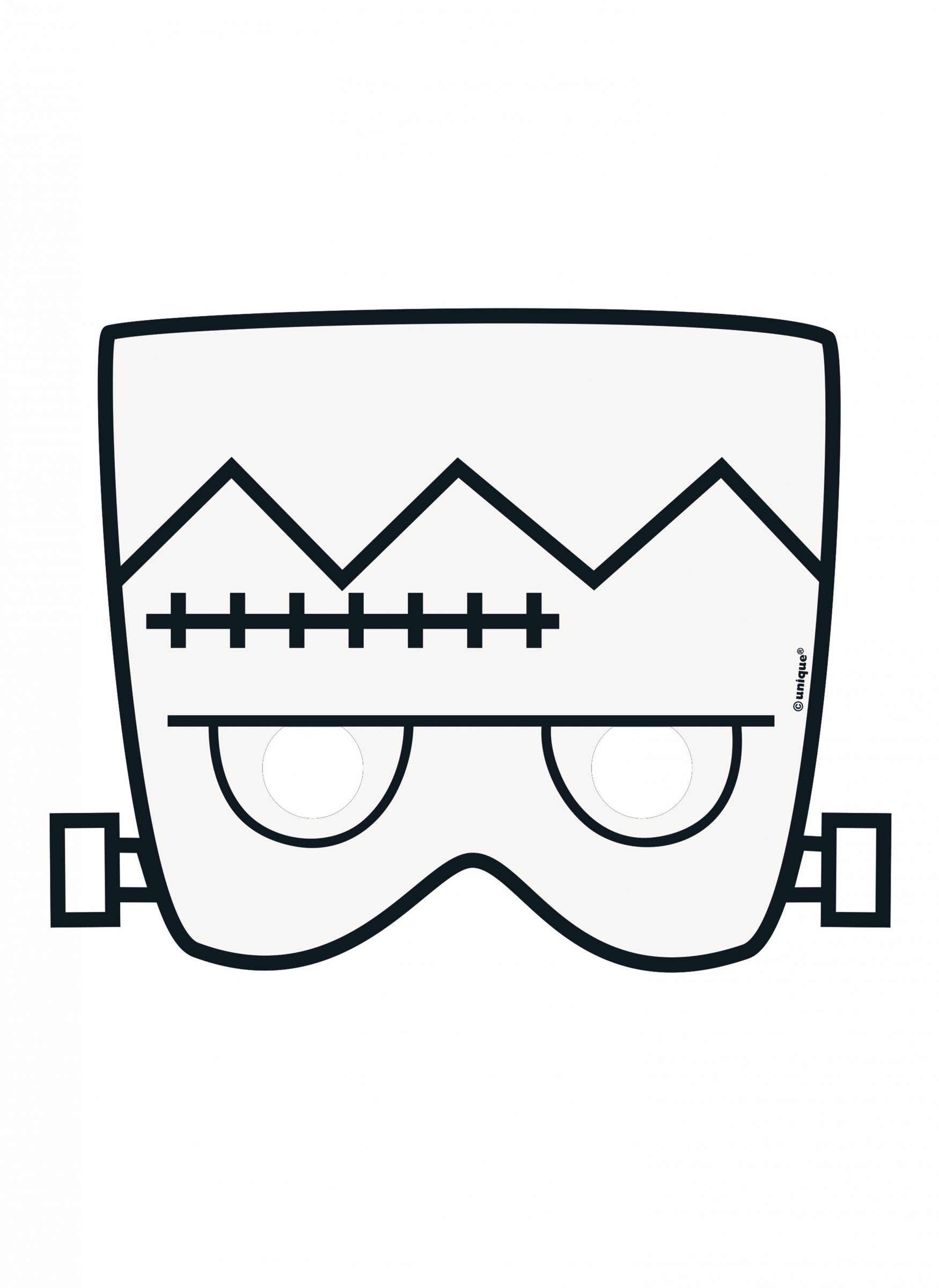 Masque en papier à colorier Halloween Frankenstein pour enfant blanc