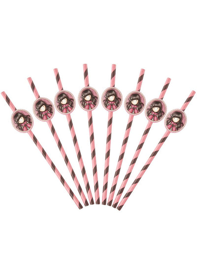 Pailles en carton Ladybird Santoro pour enfant rose et noir à rayures