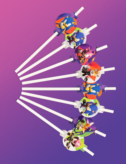 Détail des illustrations des personnages des pailles Sonic Prime