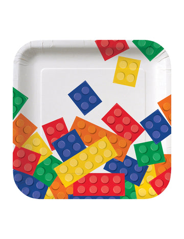 Assiettes en carton jeu de construction pour enfant multicolore carrées